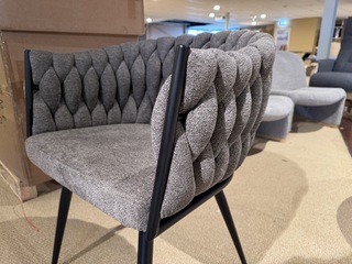 Set van 6 eetkamerstoelen, taupe stof, zwarte poten